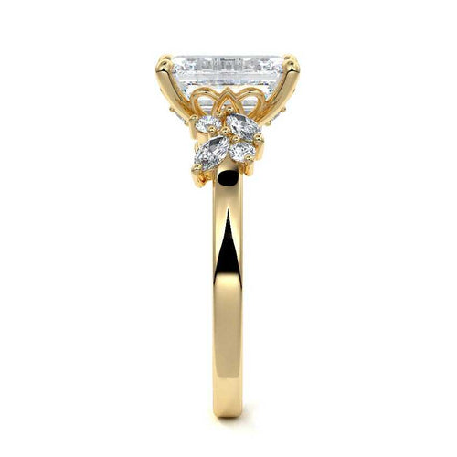 Fiorella - Emerald Cut Yellow Gold Engagement Ring Side View | Nura Lab