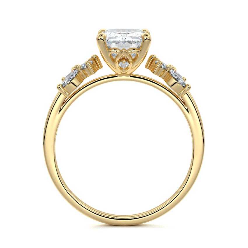 Fiorella - Emerald Cut Yellow Gold Engagement Ring Profile View | Nura Lab