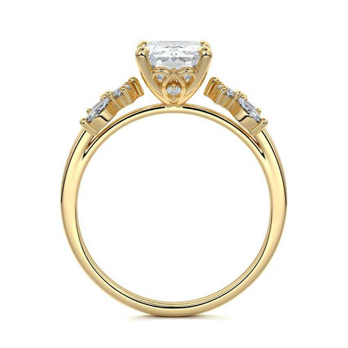 Fiorella - Emerald Cut Yellow Gold Engagement Ring Profile View | Nura Lab