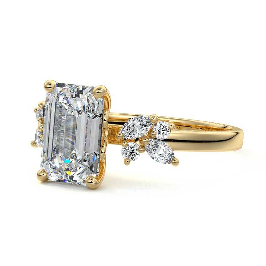 Fiorella - Emerald Cut Yellow Gold Engagement Ring Detail View | Nura Lab