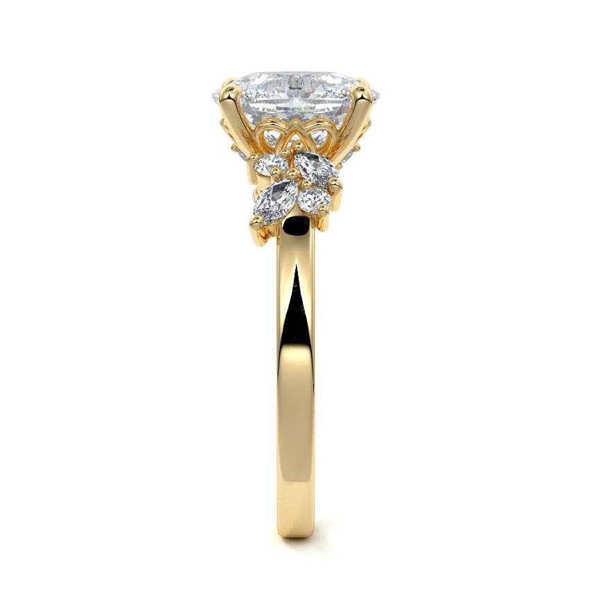 Fiorella - Cushion Yellow Gold Engagement Ring Side View | Nura Lab