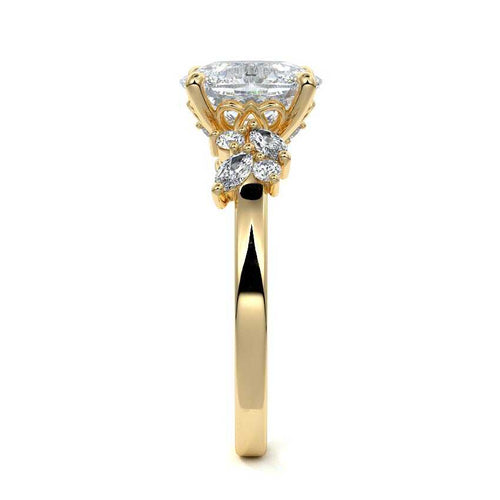 Fiorella - Cushion Yellow Gold Engagement Ring Side View | Nura Lab