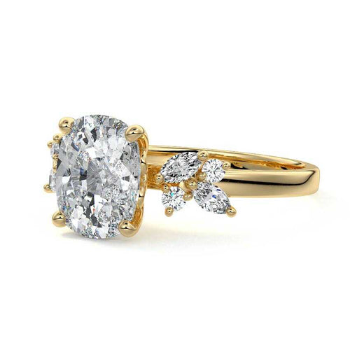 Fiorella - Cushion Yellow Gold Engagement Ring Detail View | Nura Lab