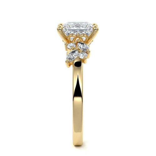 Fiorella - Princess Yellow Gold Engagement Ring Side View | Nura Lab