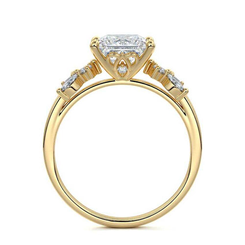 Fiorella - Princess Yellow Gold Engagement Ring Profile View | Nura Lab