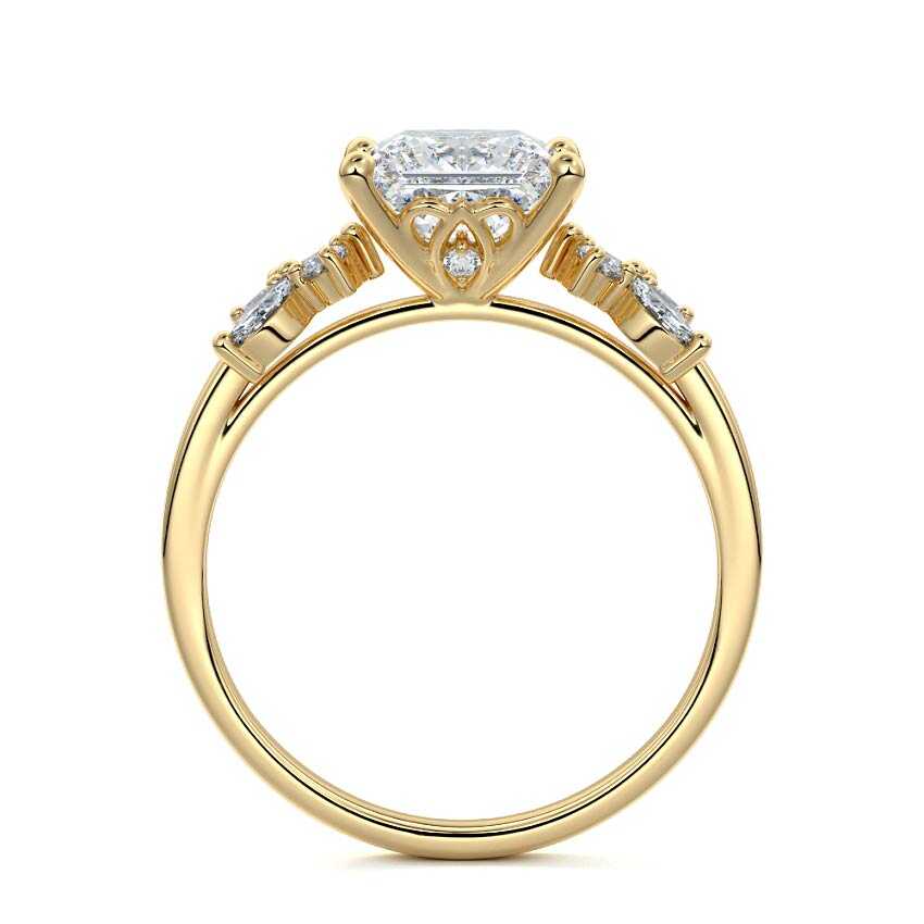 Fiorella princess cluster side stone lab grown diamond engagement ring in yellow gold