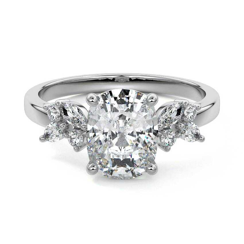 Fiorella cushion cluster side stone lab grown diamond engagement ring in platinum