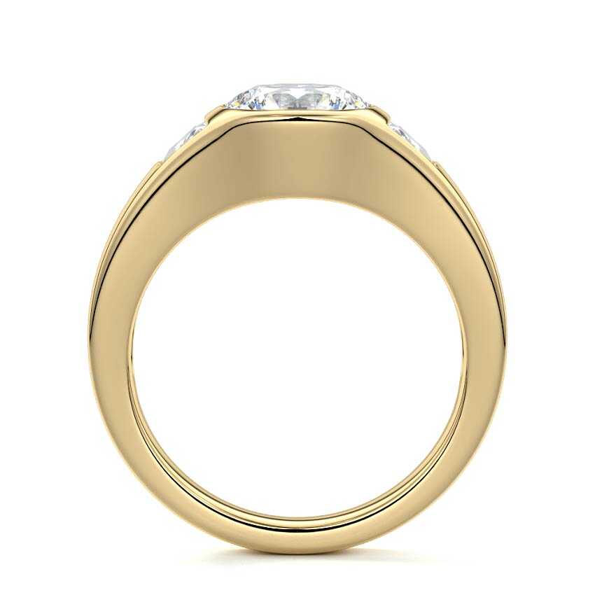 Hana round bezel three-stone lab grown diamond engagement ring in yellow gold