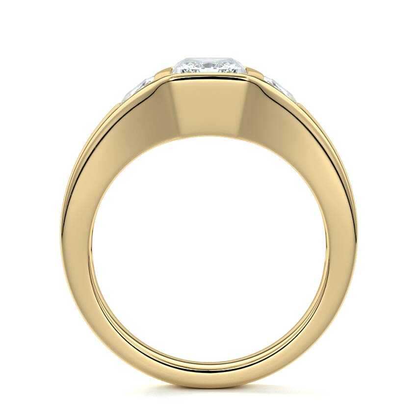 Hana radiant bezel three-stone lab grown diamond engagement ring in yellow gold