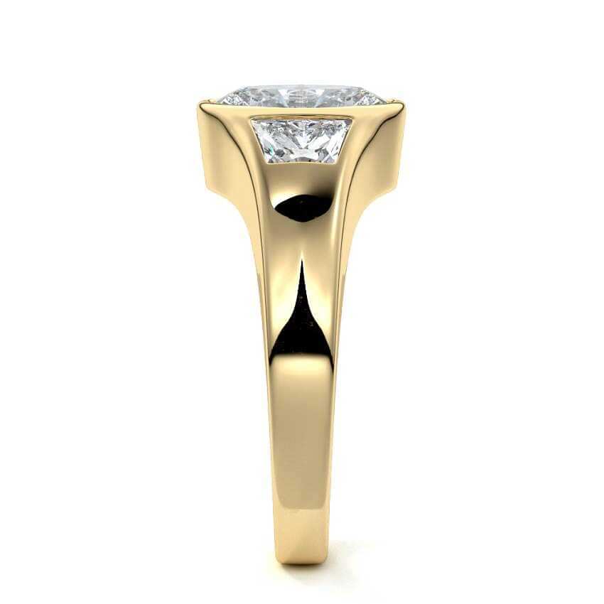 Hana oval bezel three-stone lab grown diamond engagement ring in yellow gold