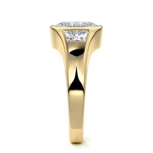 Hana oval bezel three-stone lab grown diamond engagement ring in yellow gold