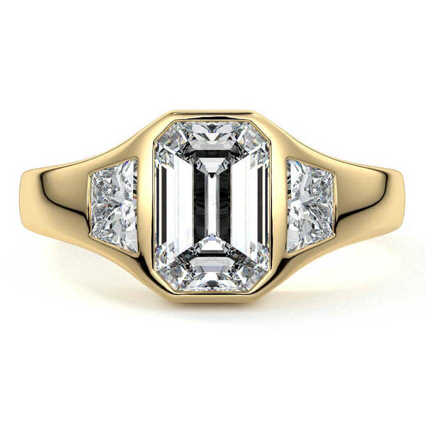 Hana - Emerald Cut Bezel Three-Stone Lab Grown Diamond Engagement Ring