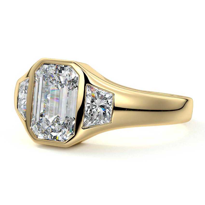 Hana - Emerald Cut Yellow Gold Engagement Ring Detail View | Nura Lab