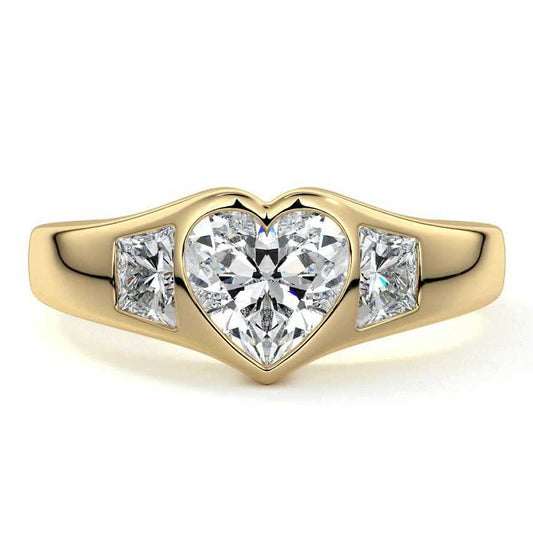 Hana heart bezel three-stone lab grown diamond engagement ring in yellow gold