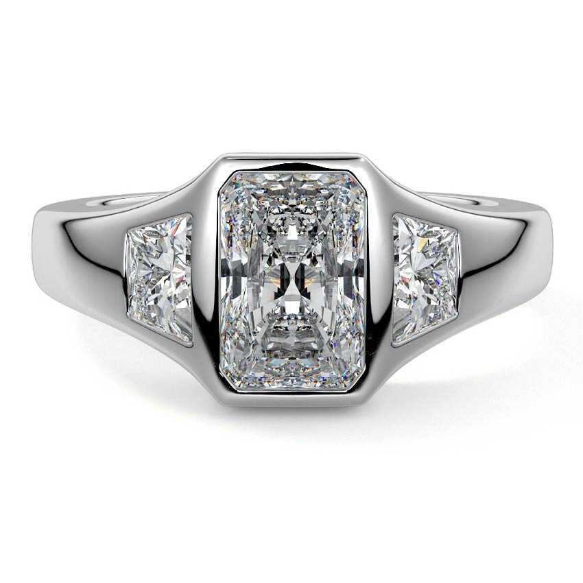Hana radiant bezel three-stone lab grown diamond engagement ring in white gold