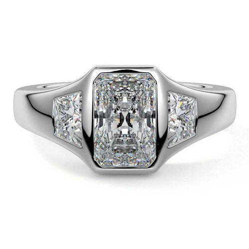 Hana radiant bezel three-stone lab grown diamond engagement ring in white gold