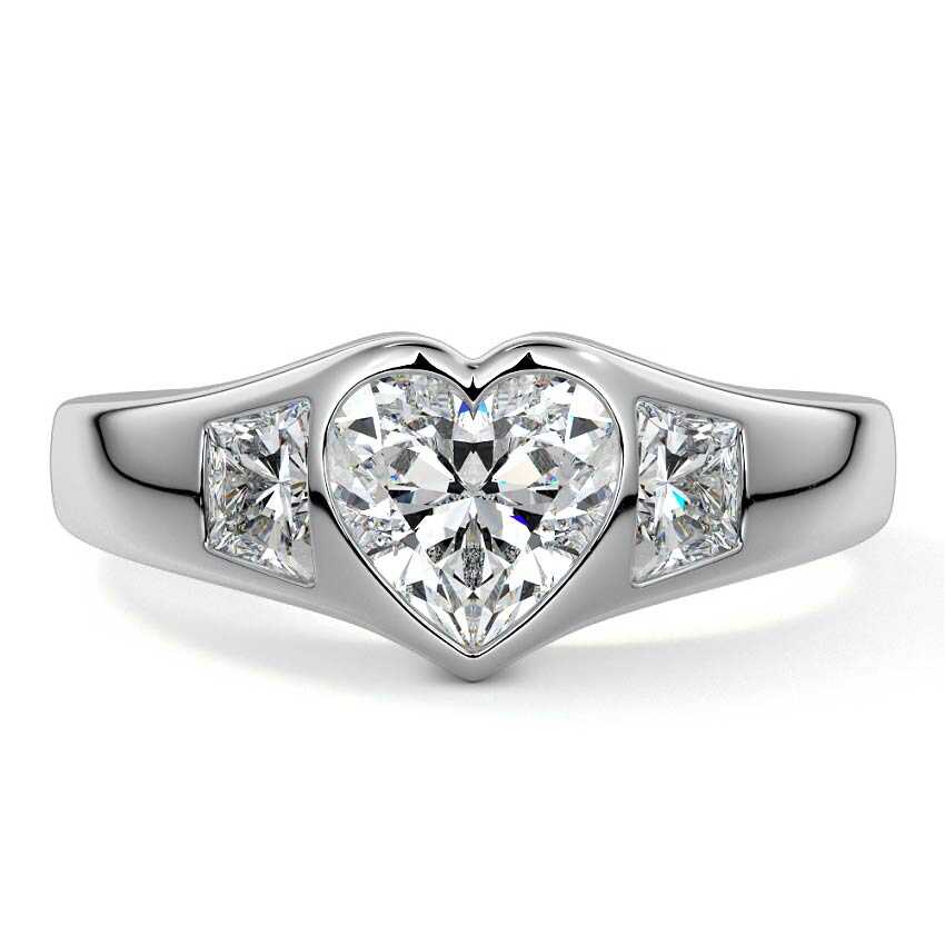 Hana heart bezel three-stone lab grown diamond engagement ring in white gold