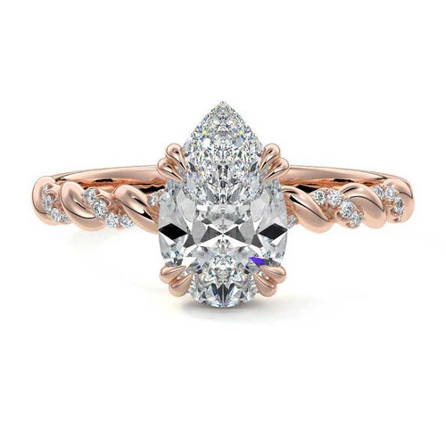 Heloise pear twisted hidden halo pavé lab grown diamond engagement ring in rose gold