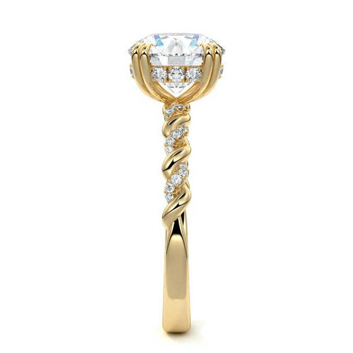 Heloise round twisted hidden halo pavé lab grown diamond engagement ring in yellow gold