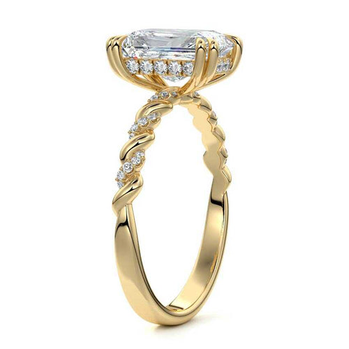 Heloise - Radiant Yellow Gold Engagement Ring Profile View | Nura Lab