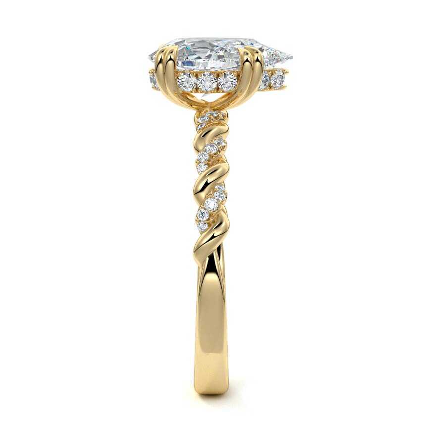 Heloise pear twisted hidden halo pavé lab grown diamond engagement ring in yellow gold