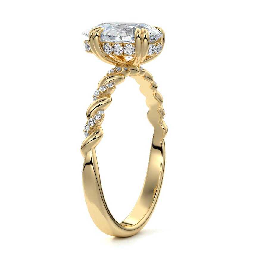 Heloise pear twisted hidden halo pavé lab grown diamond engagement ring in yellow gold