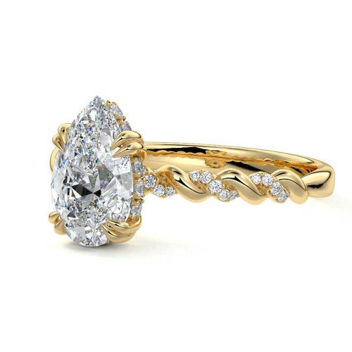 Heloise - Pear Yellow Gold Engagement Ring Detail View | Nura Lab