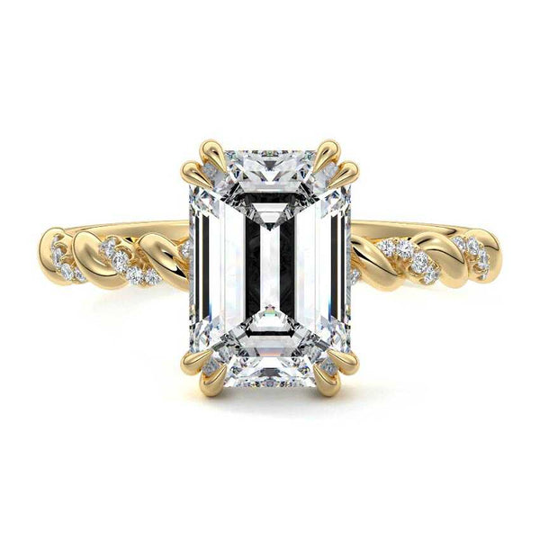Heloise - Emerald Cut Twisted Hidden Halo Pavé Lab Grown Diamond Engagement Ring