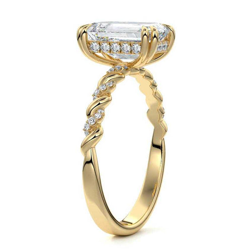 Heloise - Emerald Cut Yellow Gold Engagement Ring Side View | Nura Lab