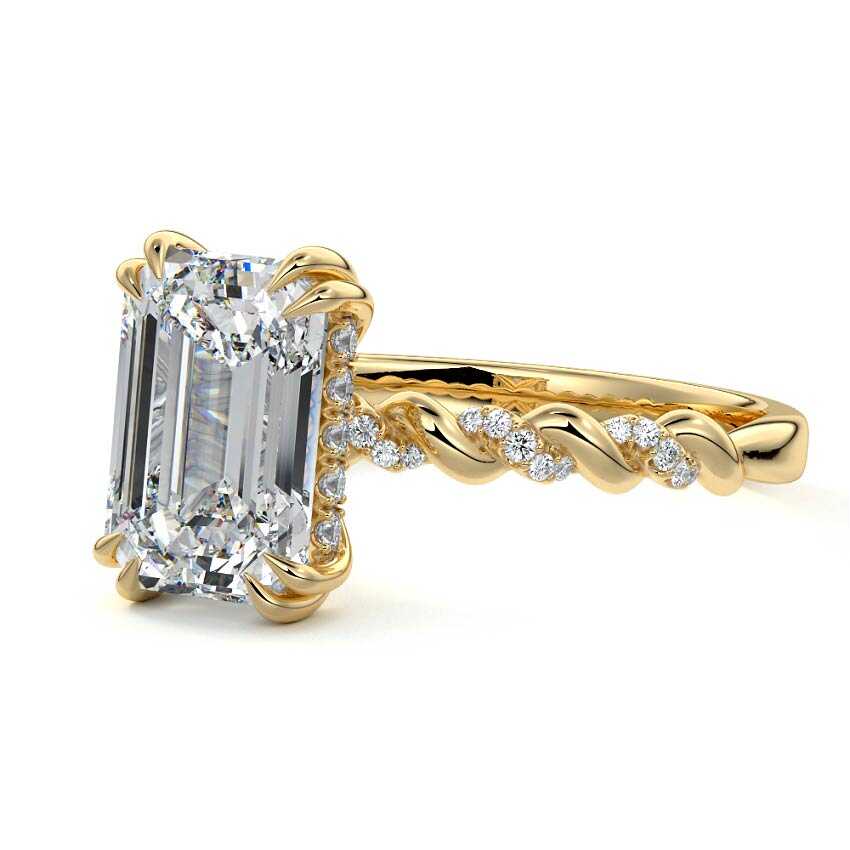 Heloise - Emerald Cut Yellow Gold Engagement Ring Profile View | Nura Lab