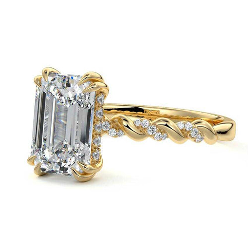 Heloise - Emerald Cut Yellow Gold Engagement Ring Profile View | Nura Lab