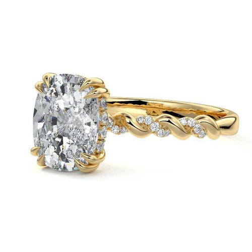 Heloise - Cushion Yellow Gold Engagement Ring Detail View | Nura Lab