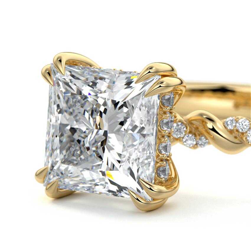 Heloise - Princess Yellow Gold Engagement Ring Detail View | Nura Lab