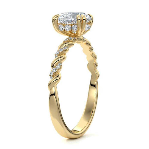 Heloise heart twisted hidden halo pavé lab grown diamond engagement ring in yellow gold