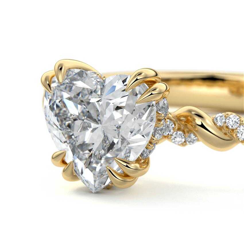 Heloise - Heart Yellow Gold Engagement Ring Profile View | Nura Lab