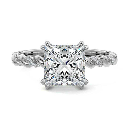 Heloise princess twisted hidden halo pavé lab grown diamond engagement ring in white gold