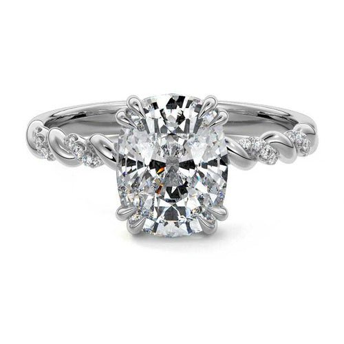 Heloise cushion twisted hidden halo pavé lab grown diamond engagement ring in platinum