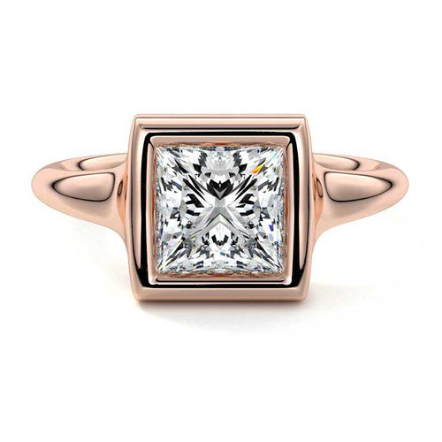 Gianna princess bezel solitaire lab grown diamond engagement ring in rose gold