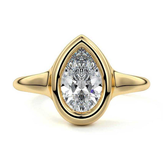Gianna pear bezel solitaire lab grown diamond engagement ring in yellow gold