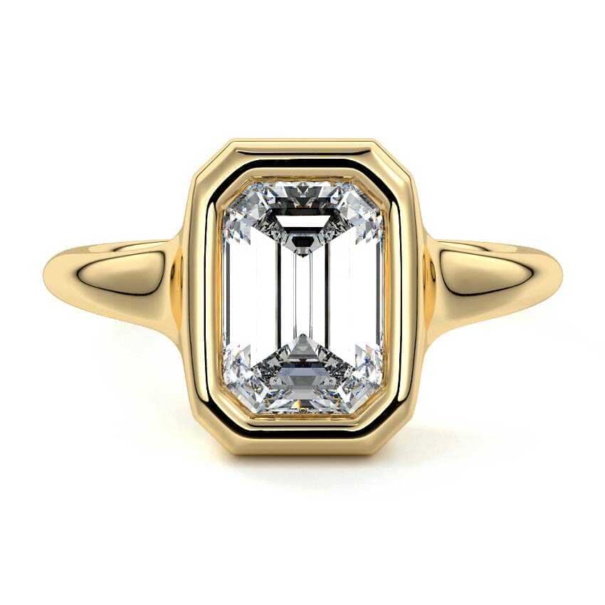 Gianna emerald cut bezel solitaire lab grown diamond engagement ring in yellow gold