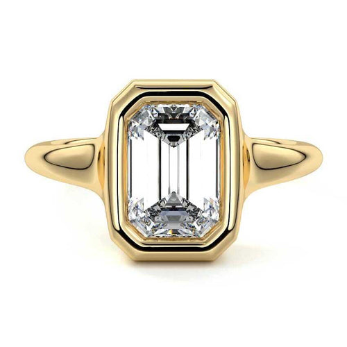 Gianna emerald cut bezel solitaire lab grown diamond engagement ring in yellow gold