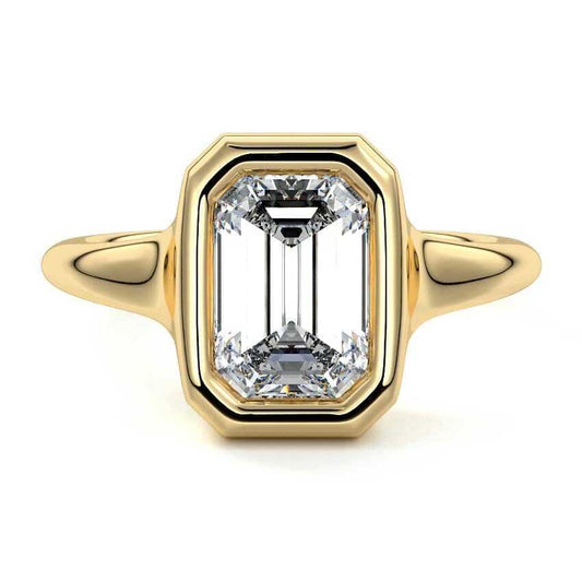 Gianna emerald cut bezel solitaire lab grown diamond engagement ring in yellow gold