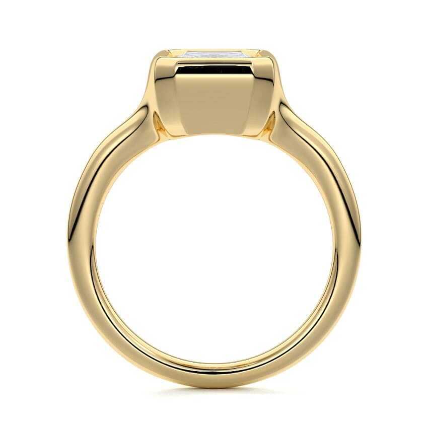 Gianna emerald cut bezel solitaire lab grown diamond engagement ring in yellow gold