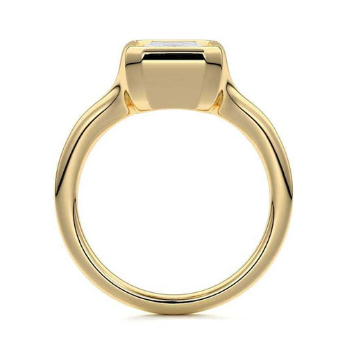 Gianna emerald cut bezel solitaire lab grown diamond engagement ring in yellow gold