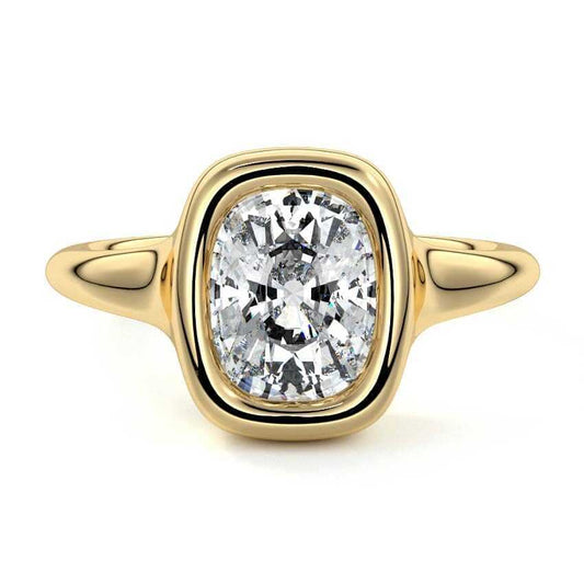 Gianna cushion bezel solitaire lab grown diamond engagement ring in yellow gold