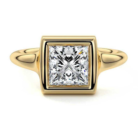 Gianna princess bezel solitaire lab grown diamond engagement ring in yellow gold