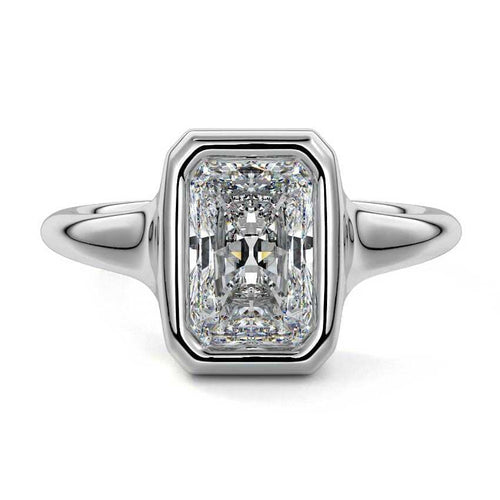 Gianna radiant bezel solitaire lab grown diamond engagement ring in white gold