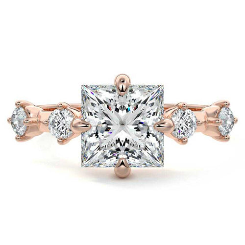 Ilana princess side stone lab grown diamond engagement ring in rose gold