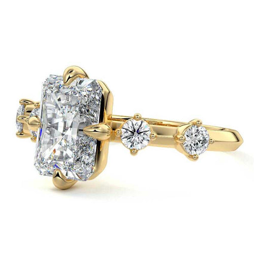 Ilana - Radiant Yellow Gold Engagement Ring Detail View | Nura Lab