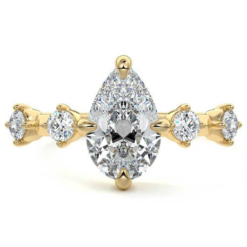 Ilana pear side stone lab grown diamond engagement ring in yellow gold